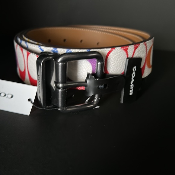 NWT Coach Roller Buckle Cut To Size Reversible Belt Rainbow Signature Canvas - Picture 7 of 7